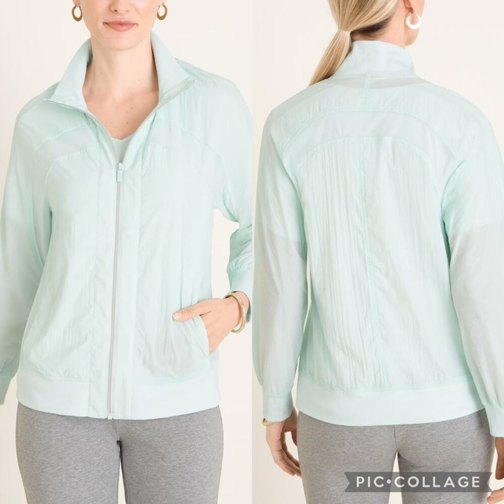 Chico's ZENERGY Mesh-Inset Lightweight Athleisure Jacket Aqua Haze Sz 3‎ (16/18)